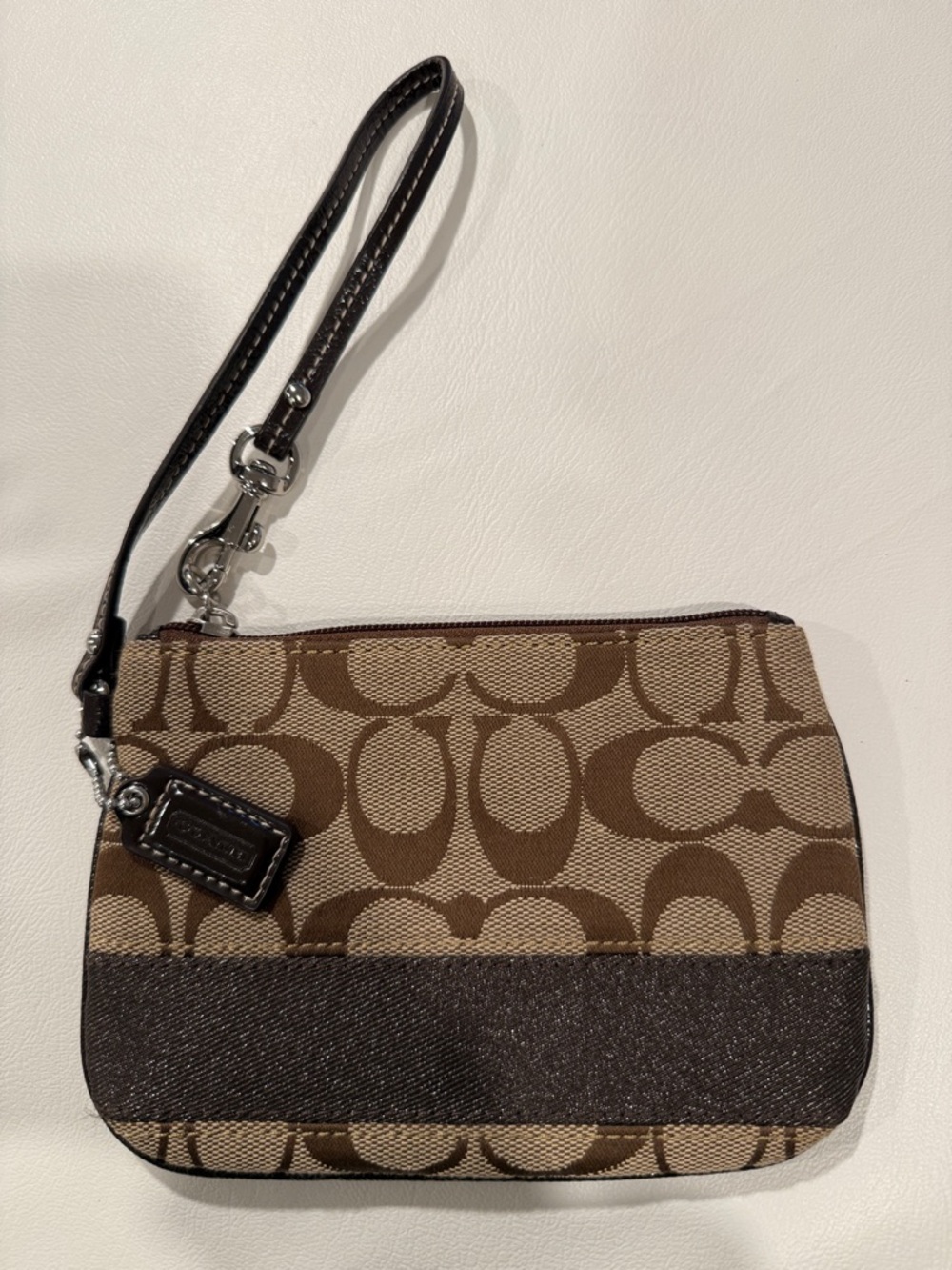 Coach Signature Canvas Wristlet in Brown and Tan